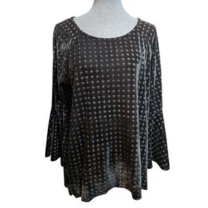 Cupio XL Black Velvet Textured Bell Sleeve Blouse Tunic‎ Whimsigoth Witchy Comfy